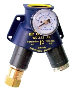 air contact® Wanddose WD 2.12 mit Abziehkupplungen AK 781 und Manometer 10 bar (WD2.12M10AK)